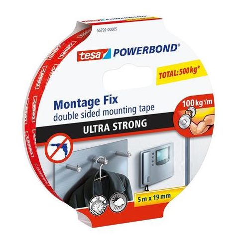 Ragasztószalag, kétoldalas, ultra erős, 19 mm x 5 m, TESA "Powerbond"