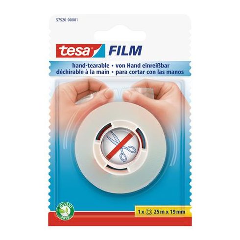 Ragasztószalag, kézzel téphető, 19 mm x 25 m, TESA "Tesafilm", átlátszó