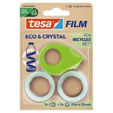   Ragasztószalag adagolóval, 2 db 19 mm x 10 m, TESA "Eco&Crystal", átlátszó