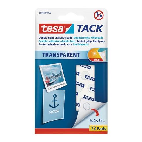 Ragasztópont, kétoldalas, 72 db, TESA "Tack", átlátszó