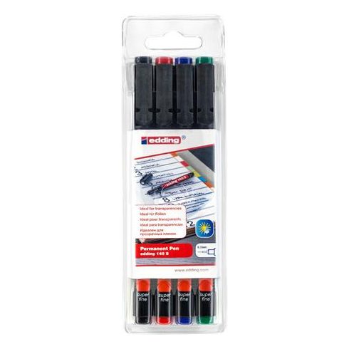 Alkoholos marker készlet, OHP, 0,3 mm, EDDING "140 S", 4 különböző szín