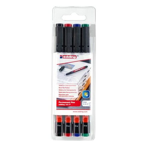 Alkoholos marker készlet, OHP, 0,6 mm, EDDING "141 F", 4 különböző szín