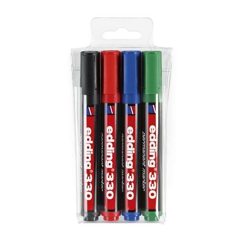Alkoholos marker készlet, 1-5 mm, vágott, EDDING "330", 4 különböző szín