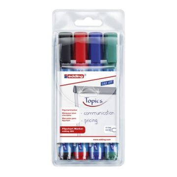   Flipchart marker készlet, 1,5-3 mm, kúpos, EDDING "380", 4 különböző szín