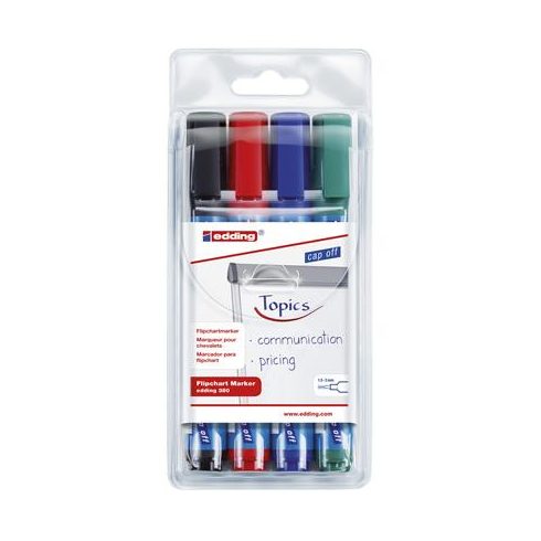 Flipchart marker készlet, 1,5-3 mm, kúpos, EDDING "380", 4 különböző szín