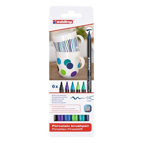 Ecsetirón készlet, porcelánra, EDDING "4200 Cool color", 6 különböző szín