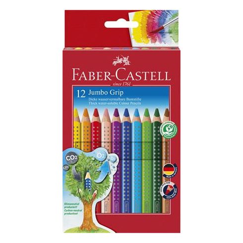 Színes ceruza készlet, háromszögletű, FABER-CASTELL "Jumbo Grip", 12 különböző szín