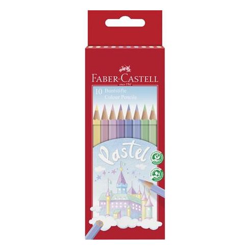 Színes ceruza készlet, hatszögletű, FABER-CASTELL, 10 különböző pasztell szín