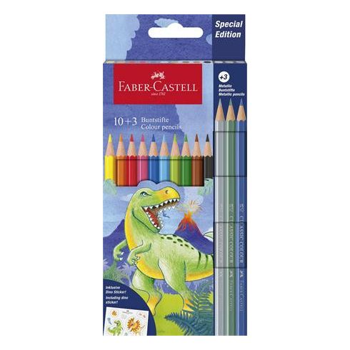 Színes ceruza készlet, hatszögletű, FABER-CASTELL"Dinoszaurusz" 10+3 különböző szín