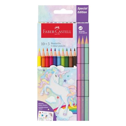Színes ceruza készlet, hatszögletű, FABER-CASTELL"Unikornis" 10+3 különböző szín