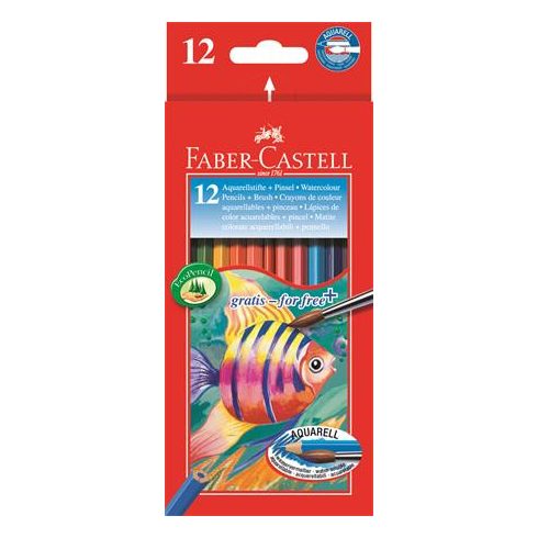 Akvarell ceruza készlet, hatszögletű, ecsettel, FABER-CASTELL, 12 különböző szín
