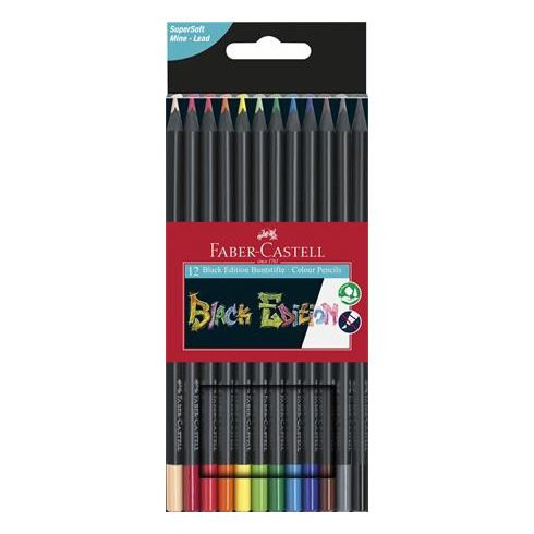 Színes ceruza készlet, háromszögletű, FABER-CASTELL "Black Edition", 12 különböző szín