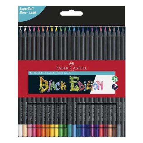 Színes ceruza készlet, háromszögletű, FABER-CASTELL "Black Edition", 24 különböző szín