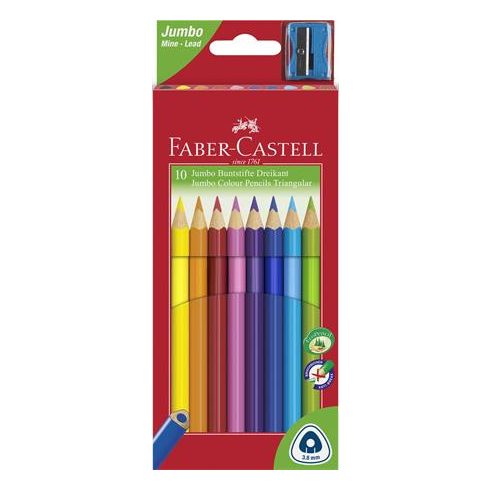 Színes ceruza készlet, háromszögletű, FABER-CASTELL "Jumbo", 10 különböző szín