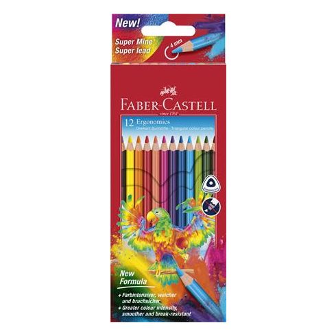Színes ceruza készlet, háromszögletű, FABER-CASTELL "Papagáj", 12 különböző szín