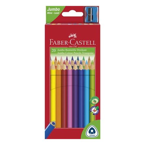 Színes ceruza készlet, háromszögletű, FABER-CASTELL "Jumbo", 20 különböző szín