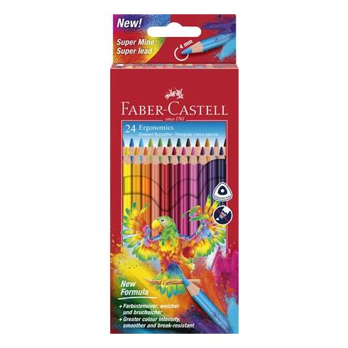 Színes ceruza készlet, háromszögletű, FABER-CASTELL "Papagáj", 24 különböző szín