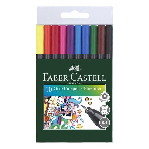 Tűfilc készlet, 0,4 mm, FABER-CASTELL "Grip", 10 különböző szín