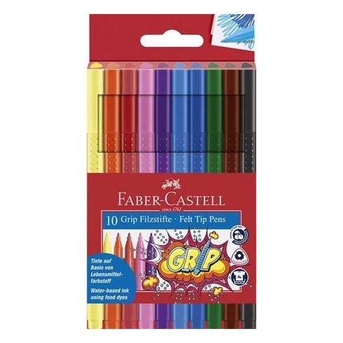 Filctoll készlet, háromszögletű, FABER-CASTELL "Grip", 10 különböző szín