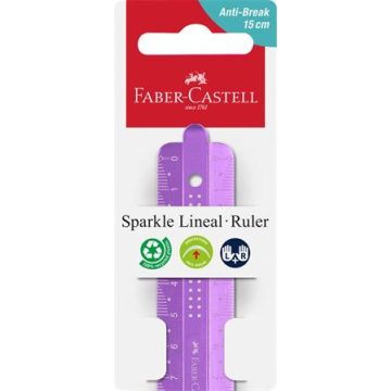   Vonalzó, műanyag, törhetetlen, 15 cm, FABER-CASTELL "Sparkle", vegyes színek