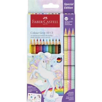   Színes ceruza készlet, háromszögletű, FABER-CASTELL "Grip", 13 különböző szín, unikornis