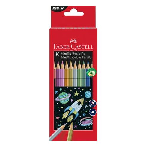 Színes ceruza készlet, hatszögletű, FABER-CASTELL, 10 különböző metál szín