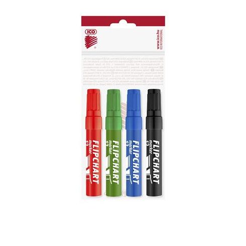 Flipchart marker készlet, 1-4 mm, vágott, ICO "Artip 12", 4 különböző szín