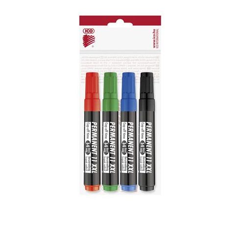 Alkoholos marker készlet, 1-3 mm, kúpos, ICO "Permanent 11 XXL", 4 különböző szín