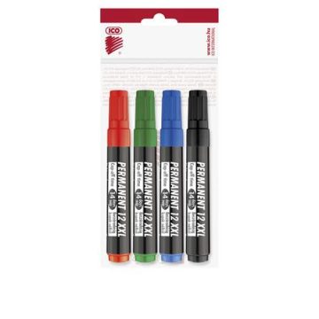   Alkoholos marker készlet, 1-4 mm, vágott, ICO "Permanent 12 XXL", 4 különböző szín
