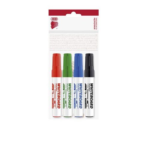 Tábla- és flipchart marker készlet, 1-3 mm, kúpos, ICO "Plan", 4 különböző szín