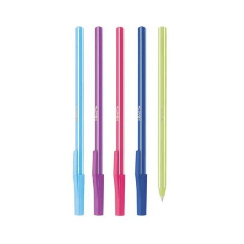 Golyóstoll készlet, 0,7 mm, kupakos, 5 különböző testszín, ICO "Signetta Mix", kék