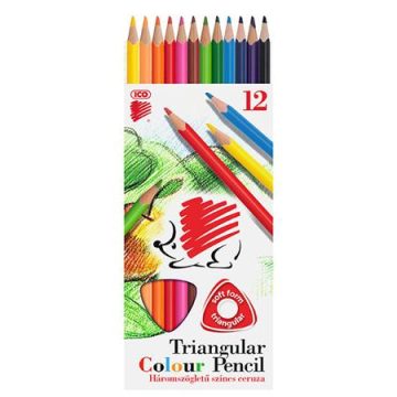   Színes ceruza készlet, háromszögletű, ICO "Süni", 12 különböző szín