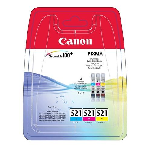 CLI-521KIT Tintapatron multipack Pixma iP3600, 4600 nyomtatókhoz, CANON, c+m+y, 3*9ml