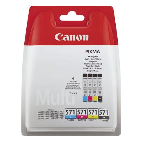 CLI-571KIT Tintapatron multipack Pixma MG 5700, 6800, 7700 nyomtatókhoz, CANON, b+c+m+y, 4*7ml
