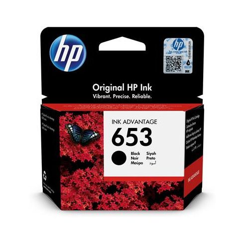 3YM75AE Tintapatron DeskJet Plus Ink Advantage 6075 All-in-One nyomtatóhoz, HP 653, fekete, 360 oldal