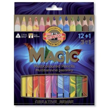   Színes varázsceruza készlet, háromszögletű, KOH-I-NOOR "Magic 3408", 12+1 különböző szín
