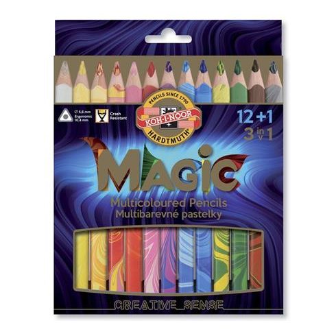 Színes varázsceruza készlet, háromszögletű, KOH-I-NOOR "Magic 3408", 12+1 különböző szín