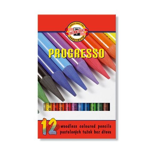 Színes ceruza készlet, henger alakú, famentes, KOH-I-NOOR "Progresso 8756/12", 12 különböző szín