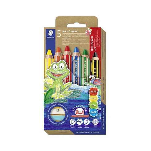 Színes ceruza készlet, grafitceruzával, hegyezővel,  STAEDTLER "Noris® junior 140", 5+1 különböző szín