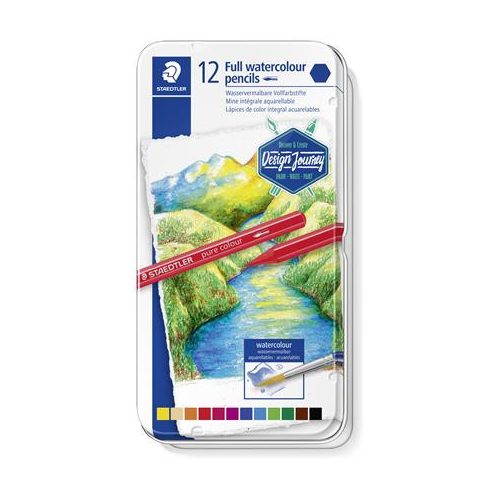 Akvarell ceruza készlet, hatszögletű, fémdobozos, STAEDTLER® "146 10G", 12 különböző szín