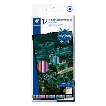   Színes ceruza készlet, hatszögletű, STAEDTLER® "146M", 12 különböző metál szín
