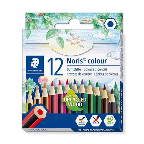 Színes ceruza készlet, hatszögletű, félhosszú, STAEDTLER "Noris Colour 185", 12 különböző szín