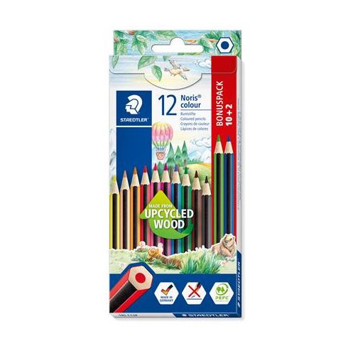 Színes ceruza készlet, hatszögletű, STAEDTLER "Noris Colour 185", 10+2 különböző szín