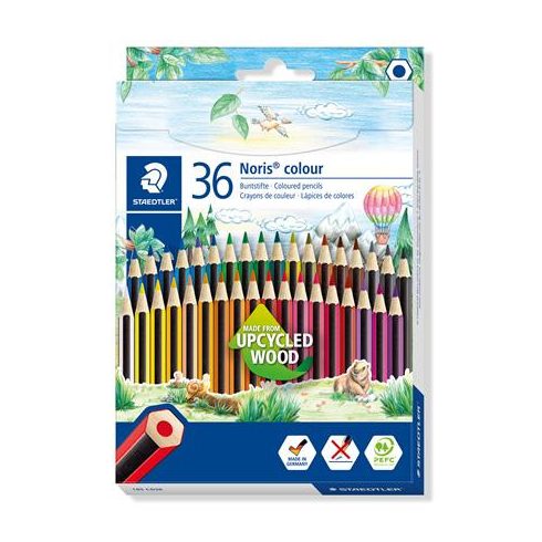 Színes ceruza készlet, hatszögletű, STAEDTLER "Noris Colour 185", 36 különböző szín