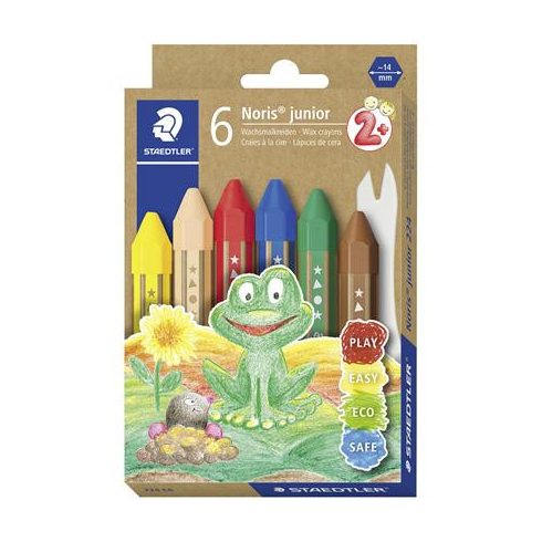 Zsírkréta, vastag, hatszögletű, STAEDTLER "Noris Junior 224", 6 különböző szín