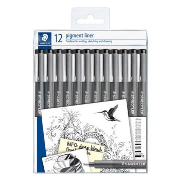   Tusfilc készlet, 12 különböző vonalvastagság, STAEDTLER "Pigment Liner 308", fekete