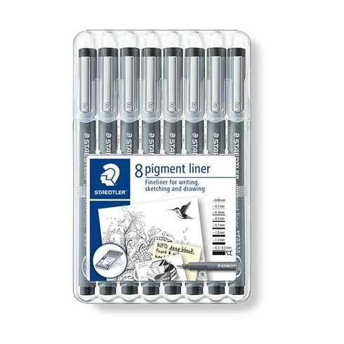 Tusfilc készlet, 8 különböző vonalvastagság, STAEDTLER "Pigment liner 308", fekete