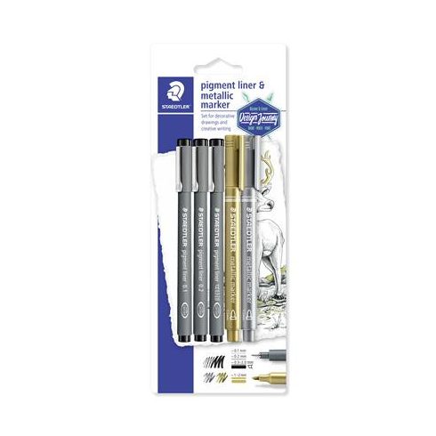 Tusfilc és dekormarker készlet, 5 db, STAEDTLER, "Pigment Liner 308"
