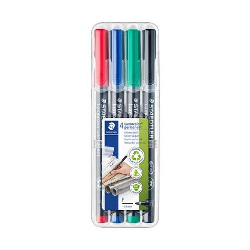 Alkoholos marker készlet, OHP, 0,6 mm, STAEDTLER "Lumocolor® 318 F", 4 különböző szín