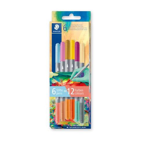 Filctoll készlet, 1/3 mm, kétvégű, kimosható, STAEDTLER® "3280", Multiverzum 2, 6 különböző szín